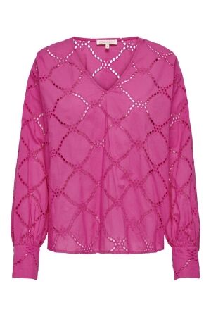 Only Only onldora gellar ls v-neck emb top wvn 15314546 T-shirt Lange mouw raspberry rose