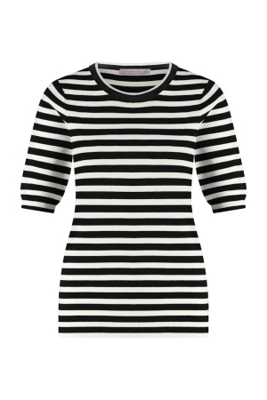 Studio Anneloes Studio Anneloes luna stripe short slv pullover 91510 9011 black/off white