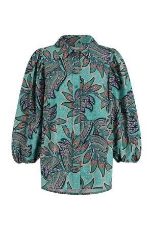 Studio Anneloes Studio Anneloes bessie leafs blouse 09980 Blouse 1673 clay/smaragd