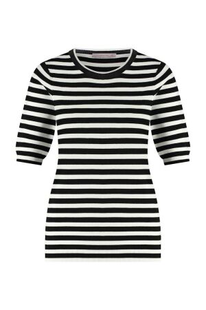 Studio Anneloes Studio Anneloes luna stripe short slv pullover 91510 Trui korte mouw 9011 black/off white