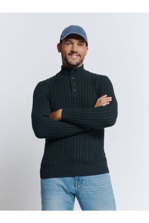 No- Excess No- Excess 25230962 pullover half zipper and button solid jac Trui 078 night