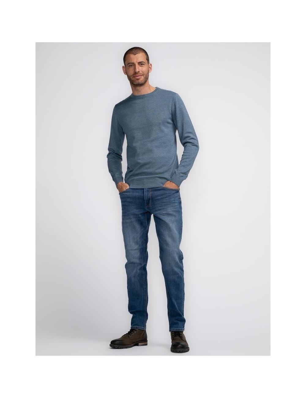 Petrol m 3040 kwr201 knitwear round neck basic Trui 5183 light shadow Expresswear