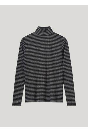 SUMMUM SUMMUM turtle neck top lurex rib stripe 3s5041-30637 T-shirt Lange mouw 495 midnight blue
