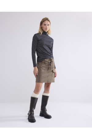 SUMMUM SUMMUM turtle neck top lurex rib stripe 3s5041-30637 T-shirt Lange mouw 495 midnight blue