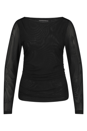 Tramontana Tramontana c17-13-401 top gathered mesh T-shirt Lange mouw 009000-black