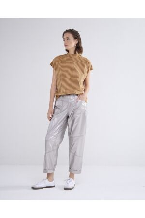 SUMMUM SUMMUM mock neck top fine stripe 3s5043-30629 T-shirt Korte mouw 500 orange