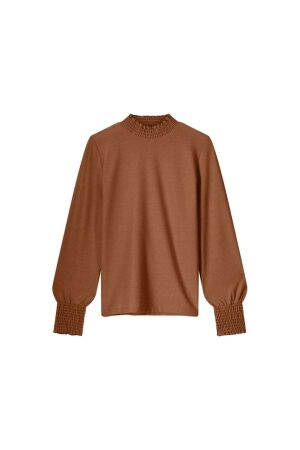 SUMMUM SUMMUM smocked top fine lurex jersey 3s5009-30644 T-shirt Lange mouw 712 caramel coffee