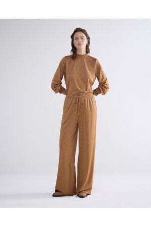 SUMMUM SUMMUM smocked top fine lurex jersey 3s5009-30644 T-shirt Lange mouw 712 caramel coffee