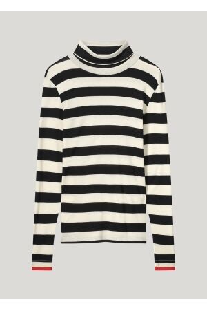 SUMMUM SUMMUM turtle neck top sheer jersey stripe 3s5013-30643 T-shirt Lange mouw 985 black-ivory