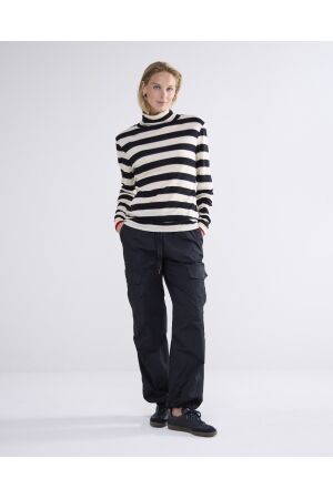 SUMMUM SUMMUM turtle neck top sheer jersey stripe 3s5013-30643 T-shirt Lange mouw 985 black-ivory