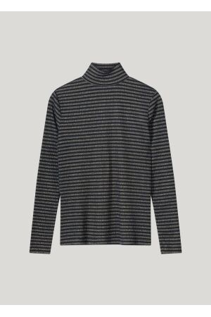 SUMMUM SUMMUM turtle neck top lurex rib stripe 3s5041-30637 T-shirt Lange mouw 495 midnight blue