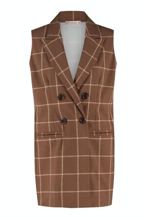 Studio Anneloes Studio Anneloes pijke sl big check blazer 06819 Gilets 8611 mocha/offwhite