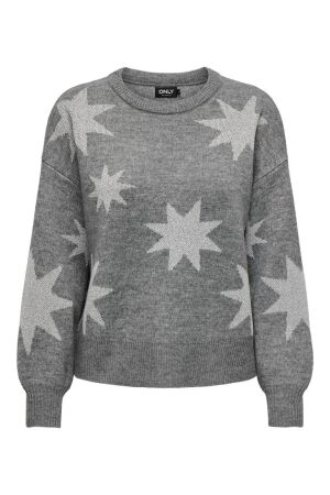 Only Only onlrosie ls o-neck glitter knt 15328250 Trui medium grey melange silver glitter Medium Grey Melange Silver Glitter