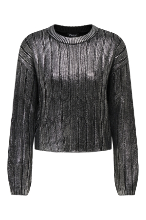 Only Only onlkama ls o-neck foil knt 15331238 Trui black silver foil