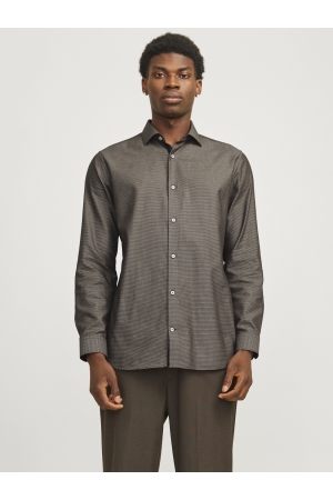J&J Premium J&J Premium jprblaparker detail l/s shirt noos 12260641 Overhemd chocolate torte slim fit