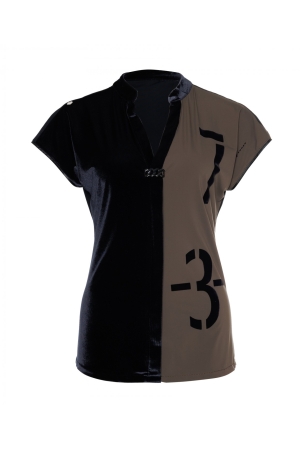 ZIP73 ZIP73 top k.mouw velvet zw/taupe w24/617/02/205 T-shirt Korte mouw 205 taupe