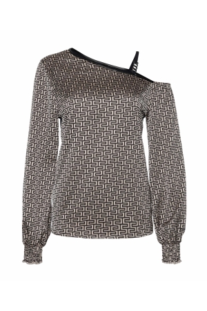 ZIP73 ZIP73 top a-symm. graphic champagne/zw. w24/627/02/009 T-shirt Lange mouw 009 zwart/champagne