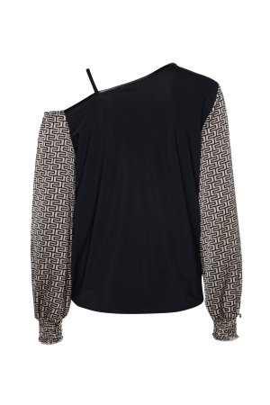 ZIP73 ZIP73 top a-symm. graphic champagne/zw. w24/627/02/009 T-shirt Lange mouw 009 zwart/champagne