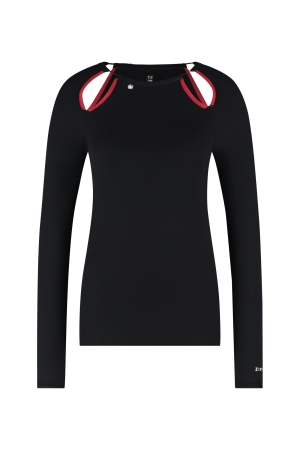 ZIP73 ZIP73 top cut-out zwart/lipstick red w24/628/02/019 T-shirt Lange mouw 019 zwart/lipstick red