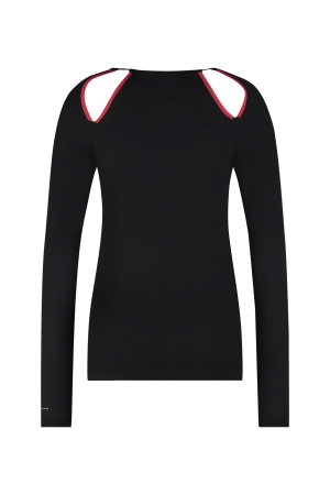 ZIP73 ZIP73 top cut-out zwart/lipstick red w24/628/02/019 T-shirt Lange mouw 019 zwart/lipstick red