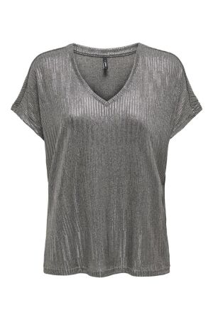 Only Only onlmirinda s/s v-neck top jrs 15333628 T-shirt Korte mouw dark grey melange gun metallic