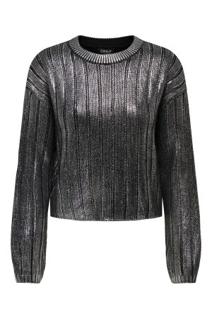 Only Only onlkama ls o-neck foil knt 15331238 Trui black silver foil
