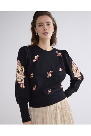 SUMMUM SUMMUM puff sleeve embellished sweater 3s5064-30656 Sweater 990 black