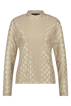 Tramontana Tramontana c25-14-401 top mesh checked T-shirt Lange mouw 1250 oatlatte