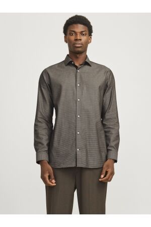 J&J Premium J&J Premium jprblaparker detail l/s shirt noos 12260641 Overhemd chocolate torte slim fit