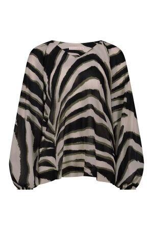 Studio Anneloes Studio Anneloes elain zebra crepe top 11841 T-shirt Lange mouw 1474 kit/ new army