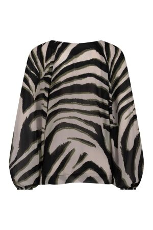 Studio Anneloes Studio Anneloes elain zebra crepe top 11841 T-shirt Lange mouw 1474 kit/ new army
