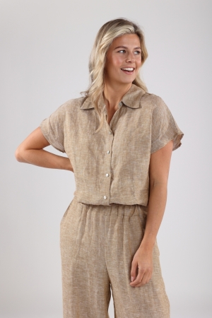 Nukus Nukus julietta top melange T-shirt Korte mouw 42 dark sand