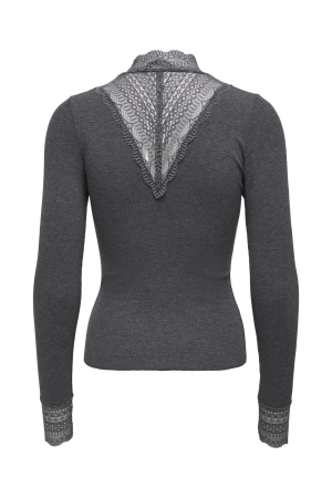Only Only onltilde l/s high neck lace top jrs noos T-shirt Korte mouw dark grey melange