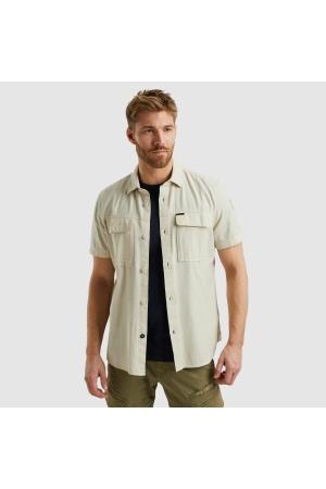 PME Legend PME Legend short sleeve shirt slub cotton Overhemd 7013 - bone white