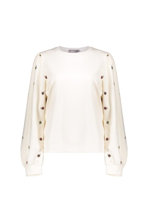 Geisha Geisha sweater embroiderd clovers 52080-21 Trui 720 sand/green combi