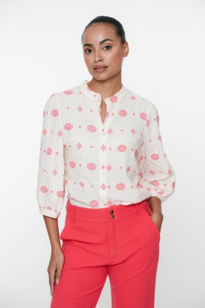 Geisha Geisha blouse embroidery 10 off-white/coral