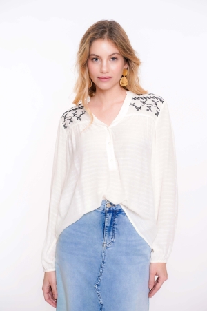 Geisha Geisha blouse embroidery 53066-14 Blouse 10 off-white/black