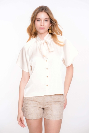 Geisha Geisha blouse satin with bow 53072-14 Blouse 10 off-white