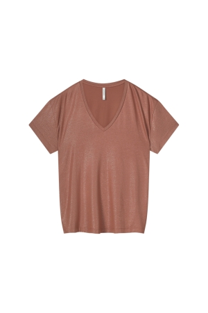 SUMMUM SUMMUM v-neck top metallic coated jersey 3s4887-30545 T-shirt Korte mouw 505 sephia blush
