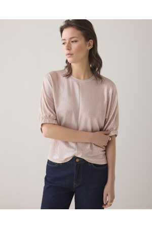 SUMMUM SUMMUM badwing boxy top metallic sweat fluid T-shirt Korte mouw 504 rose smoke
