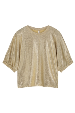 SUMMUM SUMMUM badwing boxy top metallic sweat fluid T-shirt Korte mouw 732 soft camel