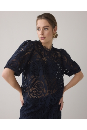 SUMMUM SUMMUM short sleeve top lace T-shirt Lange mouw 480 navy noir