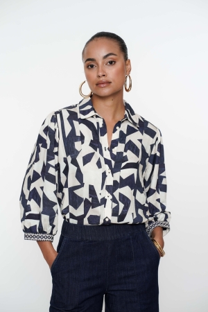 Geisha Geisha blouse 53200-20 Blouse 675 navy/sand