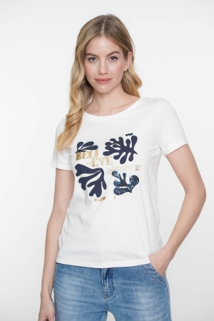 Geisha Geisha t-shirt believe 52114-41 10 off-white/navy