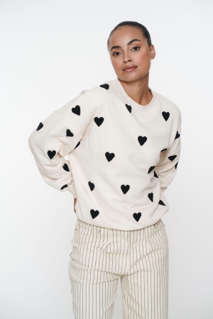 Geisha Geisha sweater hearts terry 52084-21 721 light sand/black