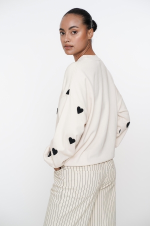 Geisha Geisha sweater hearts terry 52084-21 721 light sand/black