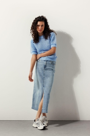 Tramontana Tramontana braided-detailed denim skirt  f01-15-201 000043-lightbluedenim