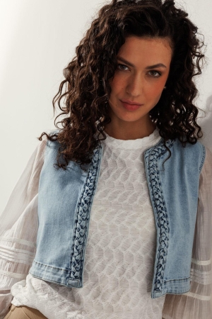 Tramontana Tramontana braided-detailed vest  f01-15-802 Vest 000043-lightbluedenim