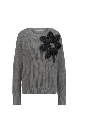 Studio Anneloes Studio Anneloes valerie chunky flower pullover 11927 Trui 9500 grey melange