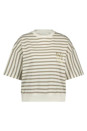 Nukus Nukus lotte pullover stripe Trui korte mouw 240 offwhite/dark sand